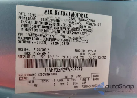 2009 Ford Focus Se from USA, damaged, VIN 1FAHP35N29W207879